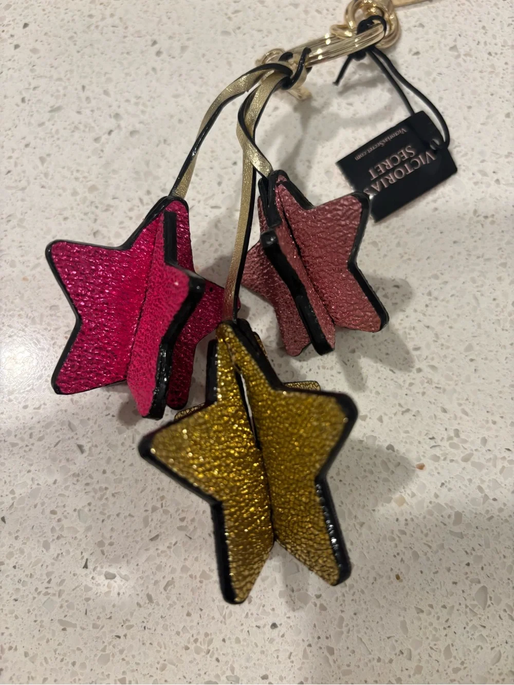 Victoria's Secret Gold Heart Keyring with Pink, Fuchsia and Gold Star Charms